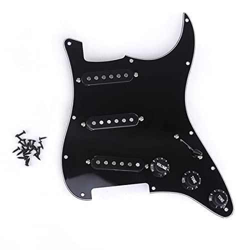 Musiclily 11 Hole SSS Prewired Loaded Pickguard with Alnico 5 Single Coil Pickups Set for Strat ST Style Electric Guitar, 3Ply Black
