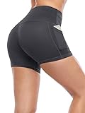 CADMUS High Waist Athletic Shorts for Womens Yoga Fitness Workout Running Shorts with Deep Pockets,3 Pack,1016,Black & Grey & Navy Blue,Small