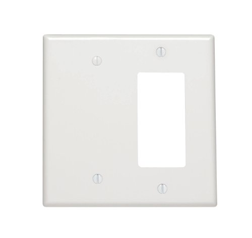 Leviton 2-Gang White 1-Decora/Rocker / 1-Blank Plastic Midway/Midsize Wall Plate, 1-Pack, 80608-W