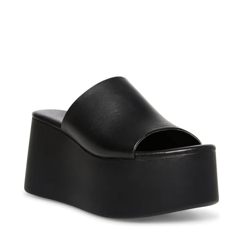 Minshluu Black Platform Slides Sandals for Women Wedges Backless Open Toe Slip on Summer Sandal