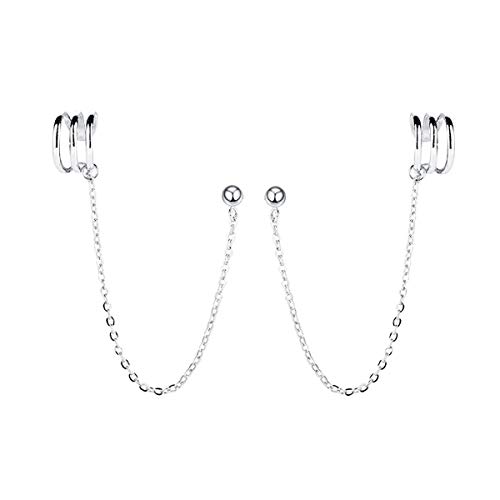 SLUYNZ 925 Sterling Silver Cuff Earrings Chain for Women Crawler Earrings Studs (A-Silver)