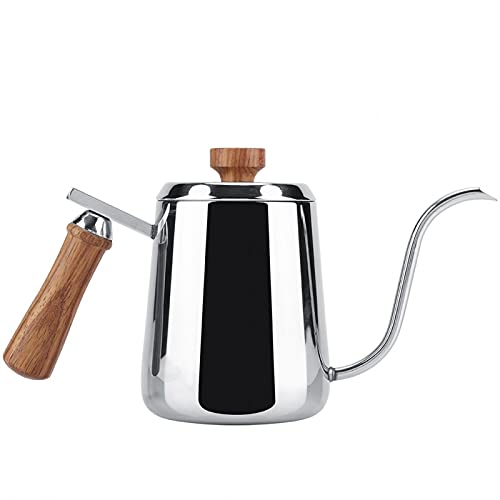 Gooseneck Kettle, Pour Over Coffee Kettle with Wood Handle Stainless Steel Coffee Pot Long Spout Tea Kettle Fashion Handle Drip Tea Pot for Home Kitchen Resturant (350ml)