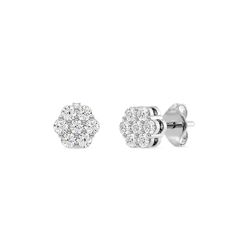 Gilded 1/4 Carat Total Weight Lab-Grown Diamond Stud Earrings for Women | 925 Sterling Silver | 7-Stone Flower Shaped | Hypoallergenic Fine Jewelry | Prong Setting, Push Back Nut | SI1 Clarity, F Color