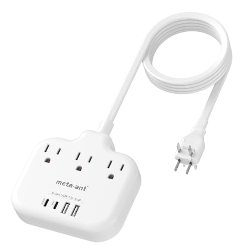 US to Japan Adapter, meta-ant 2 Prong to 3 Prong Outlet Adapter with 3 Outlets & 4 USB(2 USB-C), 5FT Extension Cord, 180 Rotating Flat Plug 1875W, Type A Plug Adapter for USA to Japanese China Canada