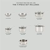 T-fal Gourmet Stainless Steel Cookware Set 11 Piece, Induction, Oven Broiler Safe 500F, Kitchen Cooking Set w/ Fry Pans, Saucepans, Sautepan, Dutch Oven, Steamer, Pots and Pans, Dishwasher Safe Silver