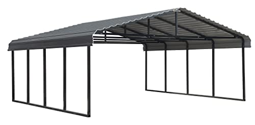 Arrow Carports Galvanized Steel Carport, Double Car Metal Carport Kit, 20' x 20' x 7', Charcoal