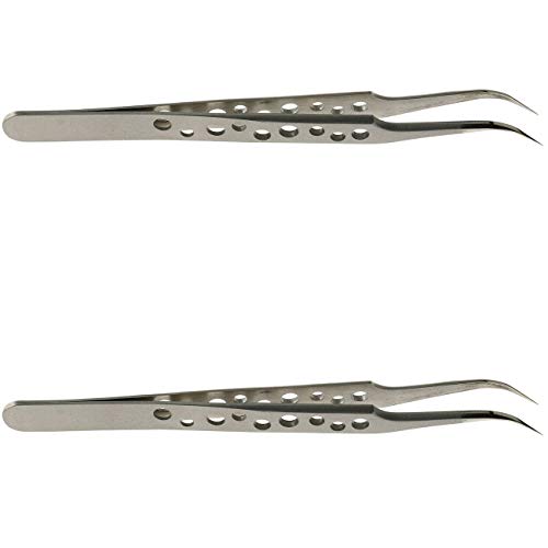 CSNSD ESD Tweezer 2PCS 9 Holes Stainless Steel Non-magnetic Anti-static Curved Tip Tweezers for Craft Jewelry Watch Repairing Electronics Repair
