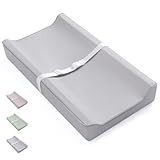 Blissful Diary Vegan Leather Baby Changing Pad with Waterproof & Wipe-Clean PU Cover, Standard Size Cozy Diaper Changing Pad for Dresser and Table, Light Gray