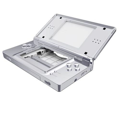 eXtremeRate Chrome Silver Replacement Full Housing Shell for Nintendo DS Lite, Custom Handheld Console Case Cover with Buttons, Screen Lens for Nintendo DS Lite NDSL - No Console