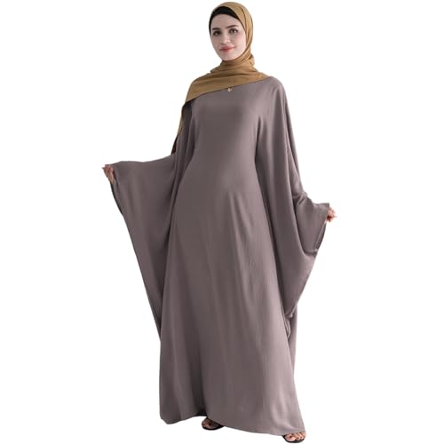 Muslim Abaya Dress Women Middle East Arabian Prayer Robe Batwing Maxi Kaftan Abaya Dress with Hijab Taro