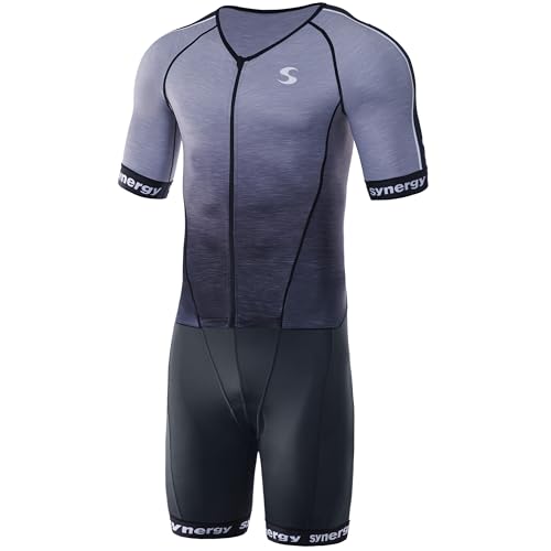 Synergy Cycling Skinsuit - Men's Pro Short Sleeve Tri Suit (Iron Gray, Large)