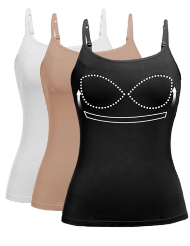 ANYFITTING Tank Top for Women with Built in Sewn in Bra Cup Medium Support Baisc Daily Camisole Undershirt Summer Sports Wear