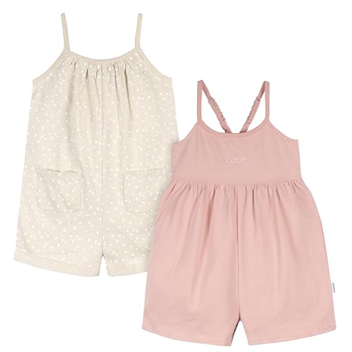 Gerber Baby Girls Toddler 2-Pack Sleeveless Romper Jumpsuit, Rose Pink Dots, 4T