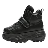 ANUFER Women's Goth Punk High Top Platform Chunky Sneakers Lace Up Wedgel Heel Dad Shoes Black SN02924 US8.5