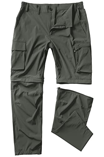 Gash Hao Mens Hiking Convertible Pants Outdoor Waterproof Quick Dry Zip Off Lightweight Fishing Pants (Dark Gray 34X30)