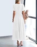 BTFBM Womens Summer 2025 Casual Midi Maxi Dresses Lightweight Short Sleeve V Neck Elastic Waist Boho Beach Dress Pockets(White, Large)