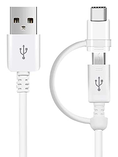 Full 5A USB Data Cable Works for Oppo A53 5G with MicroUSB and USB Type-C Adapter for True Dual Fast Quick Charge Speeds! (White)