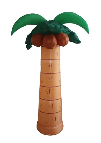 8 Foot Tall Jumbo Summer Party Inflatable Palm Tree with Coconuts Pre-Lit LED Lights Outdoor Indoor Lawn Yard Holiday Decoration Blow up Home Garden Decor