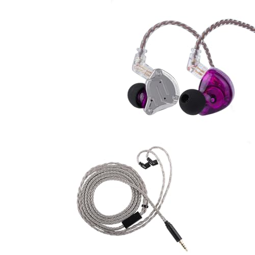 Linsoul KZ ZS10 Pro, 4BA+1DD 5 Driver in Ear Monitor, HiFi Wired Earbuds, Gaming Earbuds(Without Mic, Purple) + Tripowin Zonie HiFi in-Ear Monitor Upgrade Cable(3.5MM,Recessed 2Pin)