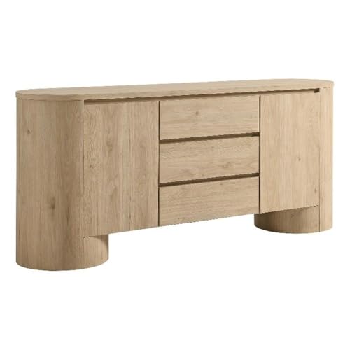 Modway Duval Oval Wood Grain 71 Inch Sideboard with Doors and Drawers in Hickory Frost