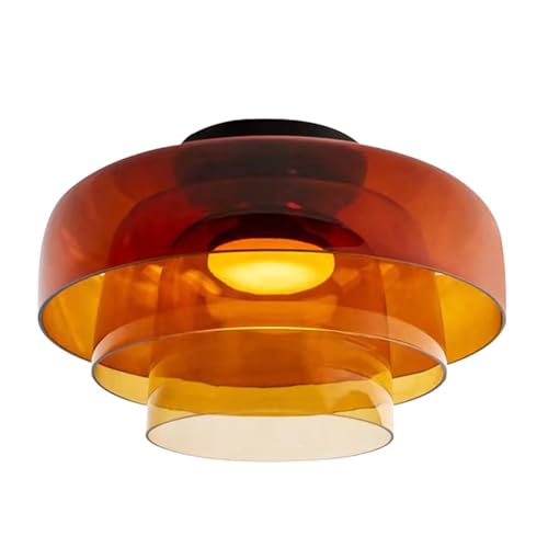 Jowjut Bedroom Ceiling Light Fixtures mid Century Ceiling Light Modern Semi Flush Mount Ceiling Lights 3-Layer Green Glass Shade Large Glass Ceiling Lighting for Dining Room Kitchen (Orange)