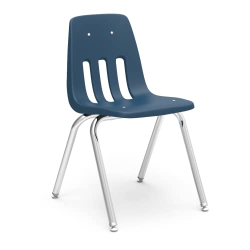 Virco 9018 School Chair, 18" Seat Height for Students 5th Grade - Adult, Ideal for Classrooms and Institutions, Stackable Chrome Frame - Navy (4 Chairs)
