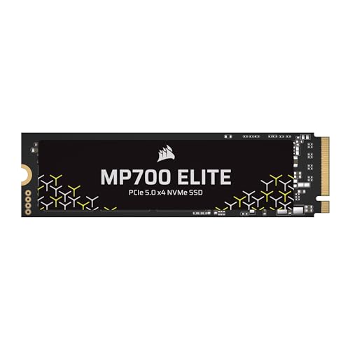 Corsair MP700 Elite 2TB PCIe 5.0 x4 NVMe M.2 SSD – Up to 10,000MB/sec – High-Density 3D TLC NAND – M.2 2280 - DirectStorage Compatible – Black