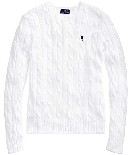 Ralph Lauren Polo Womens Cable Knit Crew Neck Sweater (M, BasicWhite)