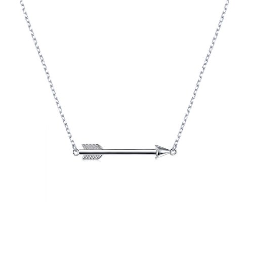DAOCHONG Arrow Necklace S925 Sterling Silver Classic Love Polished Sideways Arrow Necklace (Necklace A)