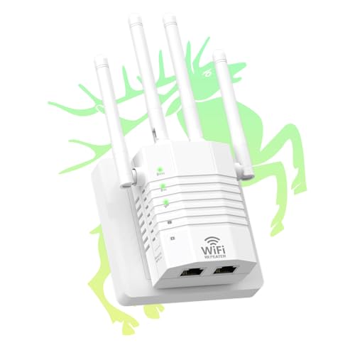 WiFi Range Extender Signal Booster, 1200Mbps Dual-Band Extender for Home, Up to 12880 sq.ft Coverage, Supports 105 Devices, 4 External Antennas, Ethernet Port, WiFi Extender for Home & Office Use