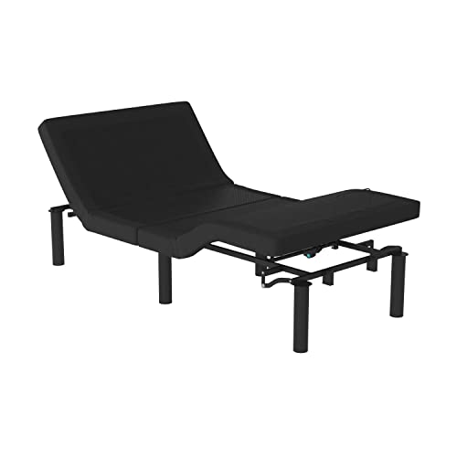 Flash Furniture Selene Adjustable Bed Base-Black Anti-Skid Upholstery-Height Adjustable Legs-Programmable Wireless Remote-Independent Head/Foot Incline-Twin XL