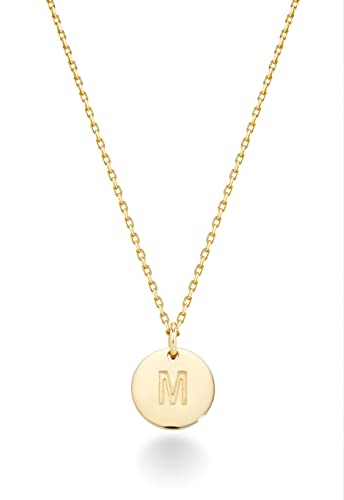 Miabella 925 Sterling Silver or 18K Yellow Gold Plated Dainty Round Initial Pendant Necklace for Women/Adjustable Chain 18 to 20 Inch/Letters A-Z/Made in Italy (M, yellow gold plated silver)
