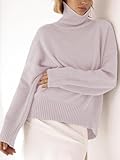 YKR Women's Turtleneck Sweater Chunky Long Sleeve Knitted Pullover High Low Hem Trendy 2023 Fall Winter Basic Jumper Top Lightpink M