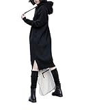 NUTEXROL Women's Thickening Long Fleece Sweatshirt String Hoodie Dress Pullover Plus Size Black