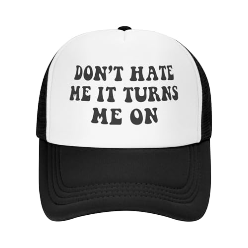 Don't Hate Me It Turns Me On Funny Trucker Hats for Women Men Crazy Hats for Adults Pink Dirty Inappropriate Trucker Hats Cute Bachelorette Hats