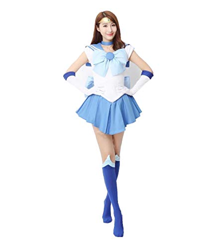 OURCOSPLAY Women's Mizuno Ami Battle Cosplay Costume Dress 6 Pcs Set (Women XXXL)