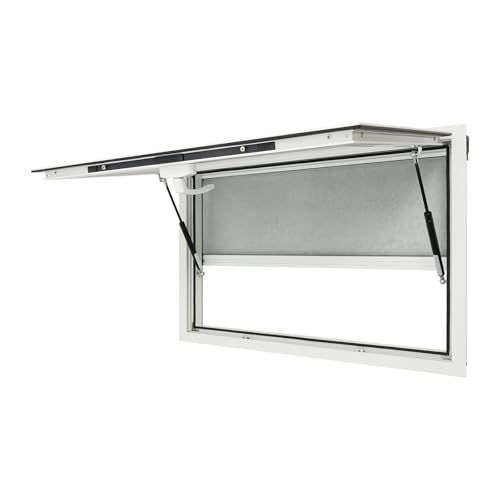 Concession Window, 35"X23" Service Window With Screen, Drag Hook and Awning Door, Up to 85 Degrees, Pass Through Window for Camper Van Food Truck Mobile Home (White)