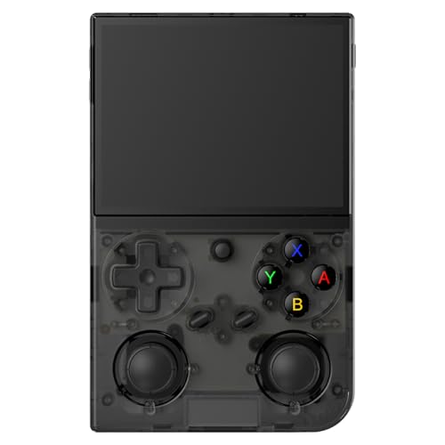 G350 Handheld Game Console , 3.5 Inch IPS Screen Linux System 3200 mAh Battery 4371 Games Preloaded , Portable Retro Video Games Console Support Wired Controller and Earphone (Transparent Black)