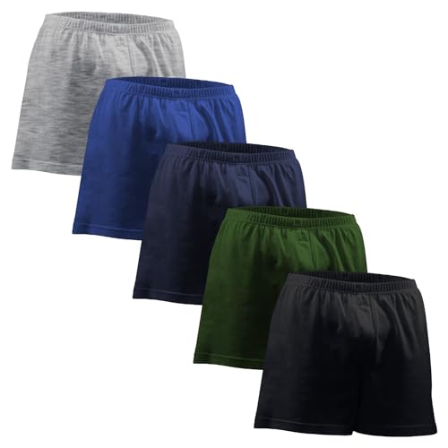 Andrew Scott Men's King Size Big Man Cotton Knit Sleep Boxers/Underwear Boxer Shorts- Multi Packs (5 Pack - Black, Gray, Navy, Hunter Green, Royal, XXX-Large)