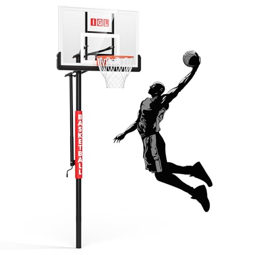 IGL In ground Basketball Hoops Outdoor, 10ft Height Adjustable Basketball Goal In ground with Shatterproof Backboard and Pro-Style Rim (52 inch Backboard)