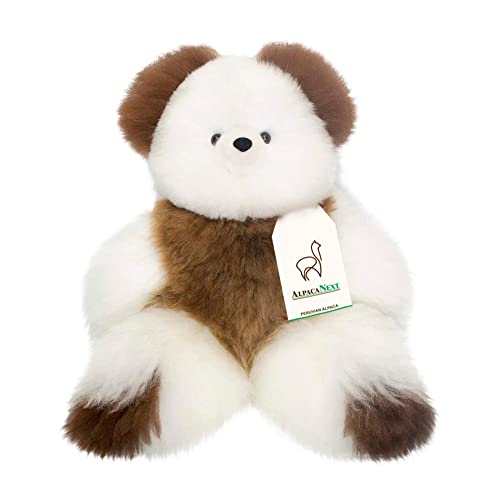 AlpacaNext Soft and Cuddly Baby Alpaca Teddy Bear - 9 inch. Premium Alpaca Stuffed Animal Handmade on Genuine Alpaka Fur. Cute Bear (9 inches, White & Brown)