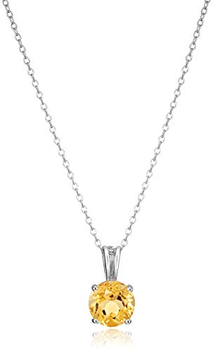 Amazon Essentials Sterling Silver Round Cut Citrine Birthstone Pendant Necklace (November), 18" (previously Amazon Collection)