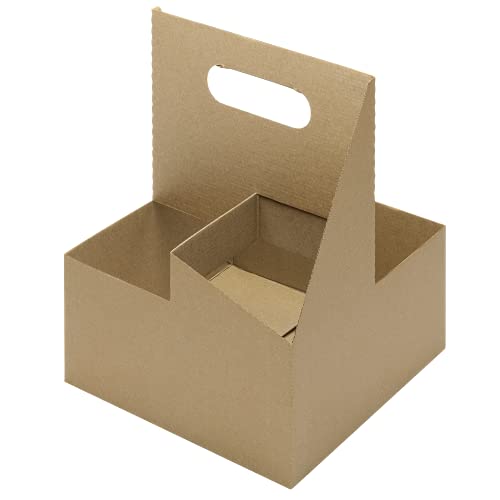 Karat Paperboard Drink Carrier with Handle - Sturdy Kraft Coffee Cup Carrier for Hot/Cold Beverages, Fits 10-32 oz Cups - Eco-Friendly, Disposable to-Go Drink Holder (4-Cup)