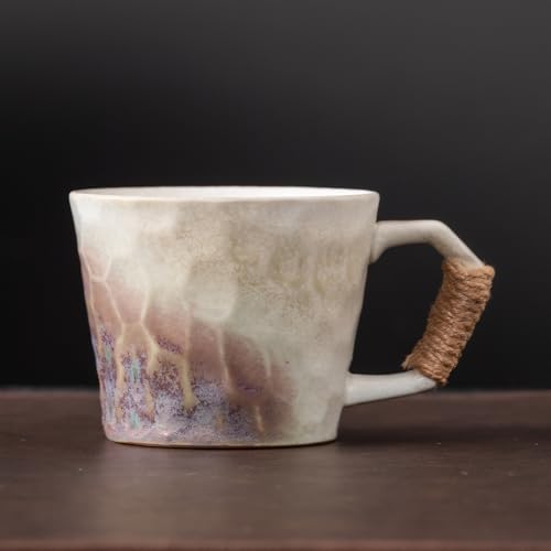 Unique Retro Vintage Japanese Style Primitive Handmade Ceramic Coffee Mug, Lead-Free Glaze Artisanal Tea Mug, Comfortable handle Teacup for Tea Latte Cappuccino Milk for office and home