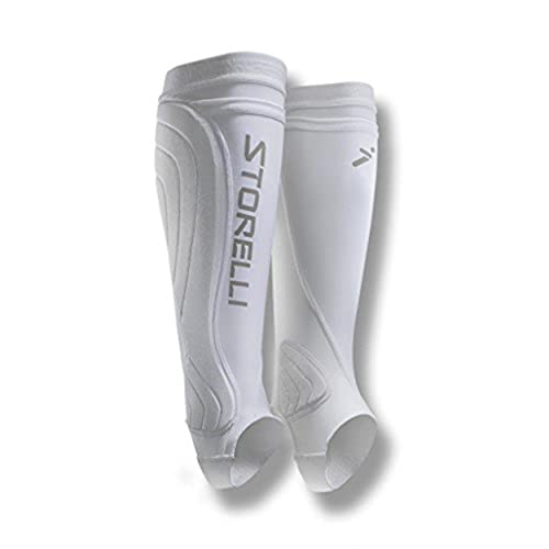 Storelli BodyShield Leg Guards, Premium Compression Shin Guard Sleeves for Soccer Players, Impact Protection, UV-Resistant, Sweat-Wicking, Unisex, 1 Pair, White, Youth Large