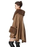 SUFCOMOU Women Cape Poncho with Fur Trim Winter Faux Fur Shawl Wrap Coat Sleeveless Cardigan Cloak (Khaki)