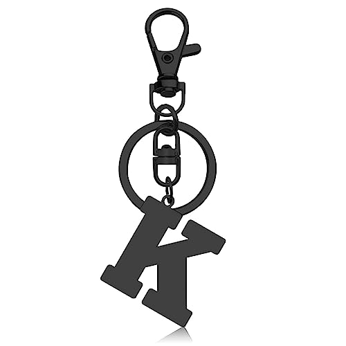 Alphabet Letter K Keychain for Women Girls Birthday Gifts for Her Mom Wife Black Stainless Steel Name Monogram A to Z Key Chain with Keyring Bridal Shower Wedding Gift Letter K