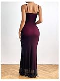 GORGLITTER Women's Mesh Bodycon Maxi Slip Dress Spaghetti Strap Backless Party Long Cami Dresses Purple Small