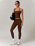 Womens Workout Sets Two Piece Seamless Stretch Cross Back Tank Top Matching Tummy Control High Waist Leggings Set 2 Piece For Women Gym Yoga Active Wear Outfits Athletic Work Out Clothes Brown S