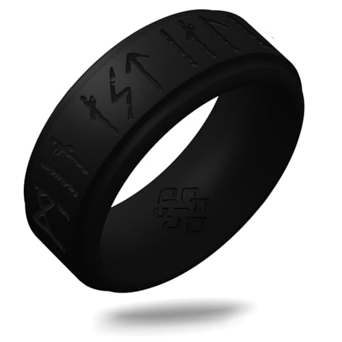 Knot Theory Viking Silicone Ring - My Love Forever in Rune Characters - Black No Inlay Size 11 8mm Breathable Comfort Fit - Valentine's Engagement Wedding Band